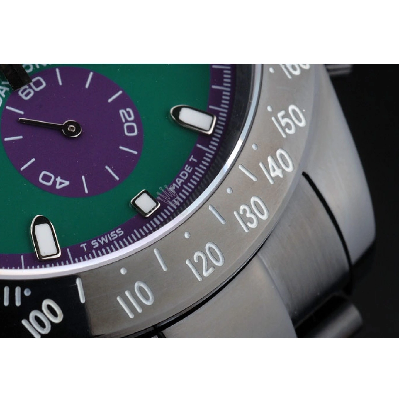 Aaa replica watch 80246 Dial Steel Plated Ion Black Rolex Daytona Strap Stainless Black Green Tachymeter 0626